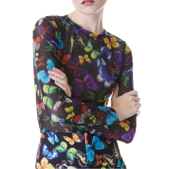 Alice + Olivia Tops - Alice + Olivia Delaina Butterfly Mesh Crop Top Butterfly High Black